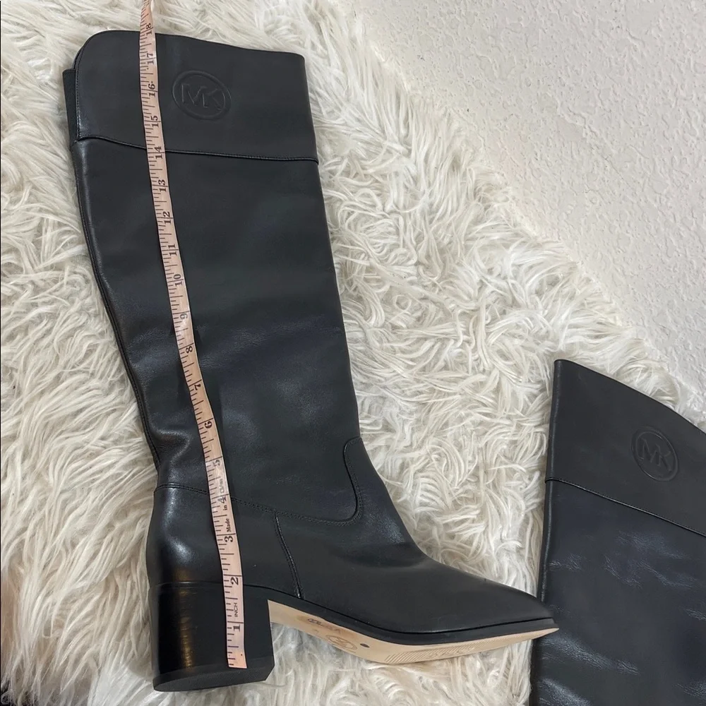 MICHAEL MICHAEL KORS Dylan Black Leather Tall Boots Chunky Heel Size 7.5 - Picture 8 of 12
